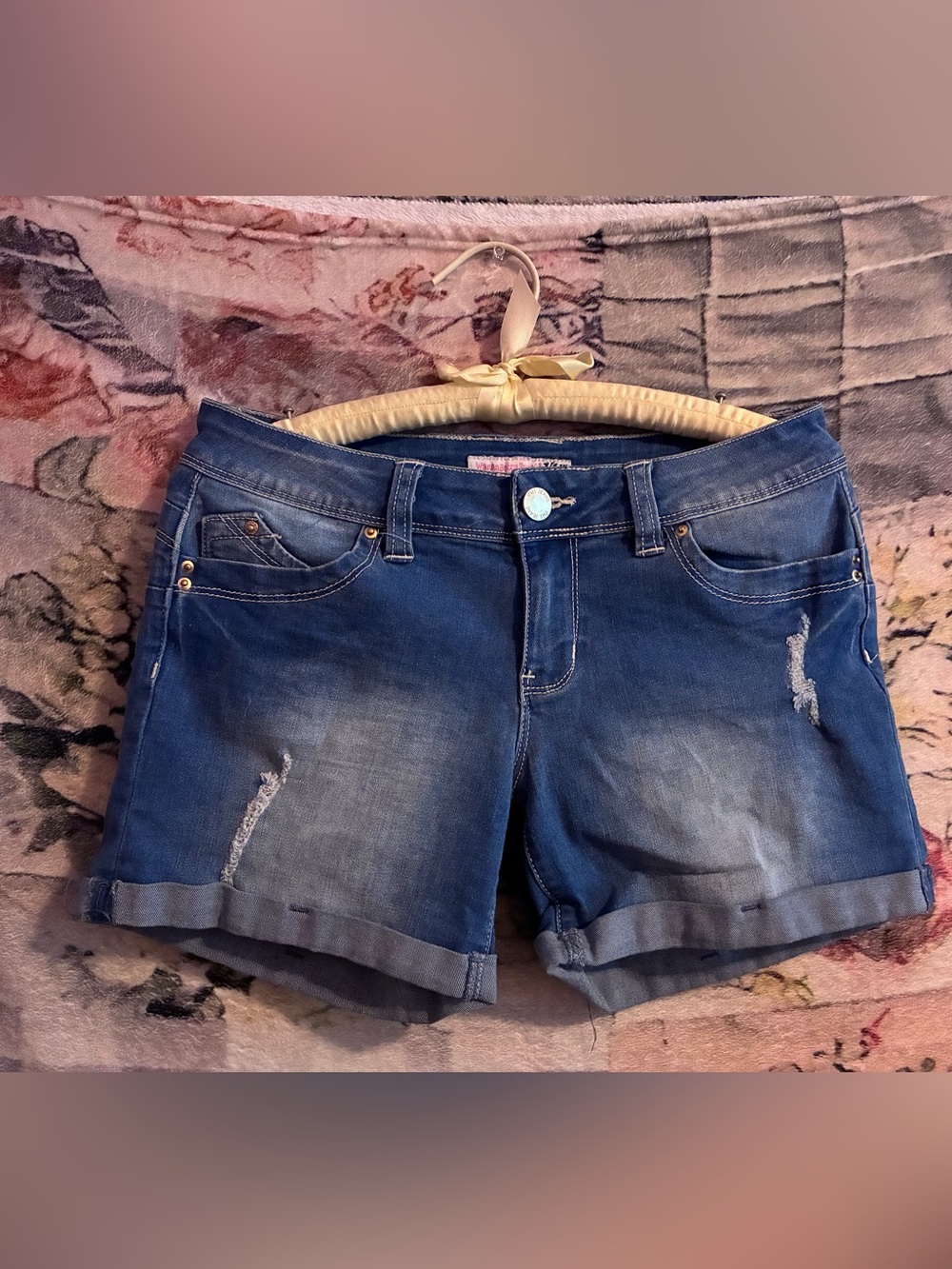 YMI Blue Distressed Cuffed Denim Shorts